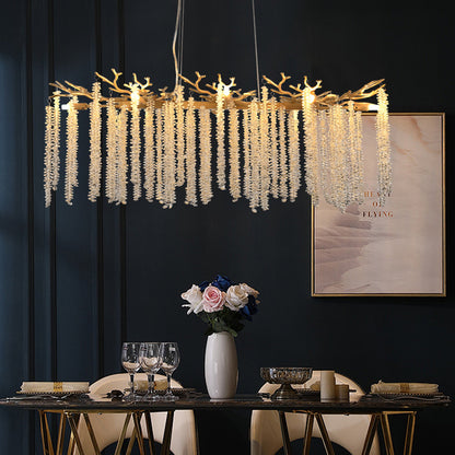 Crystal Waterfall Chandelier | 8-Light Gold Modern Ceiling Light with Cascading Crystal Strands — 24" or 39", Living Room, Dining Room & Foyer 39-inch