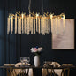 Crystal Waterfall Chandelier | 8-Light Gold Modern Ceiling Light with Cascading Crystal Strands — 24" or 39", Living Room, Dining Room & Foyer 39-inch