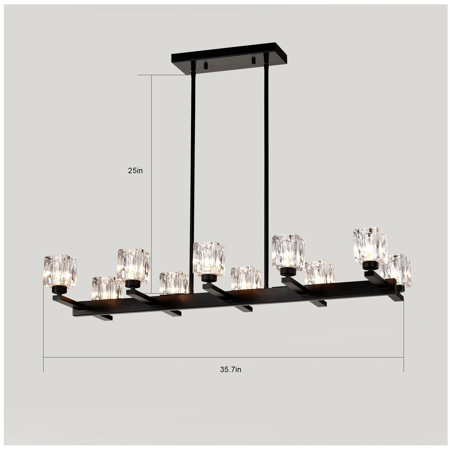 10-Light Black Linear Crystal Chandelier | Farmhouse Modern Pendant Light for Dining Room, Kitchen Island & Living Room — 35.67" Wide