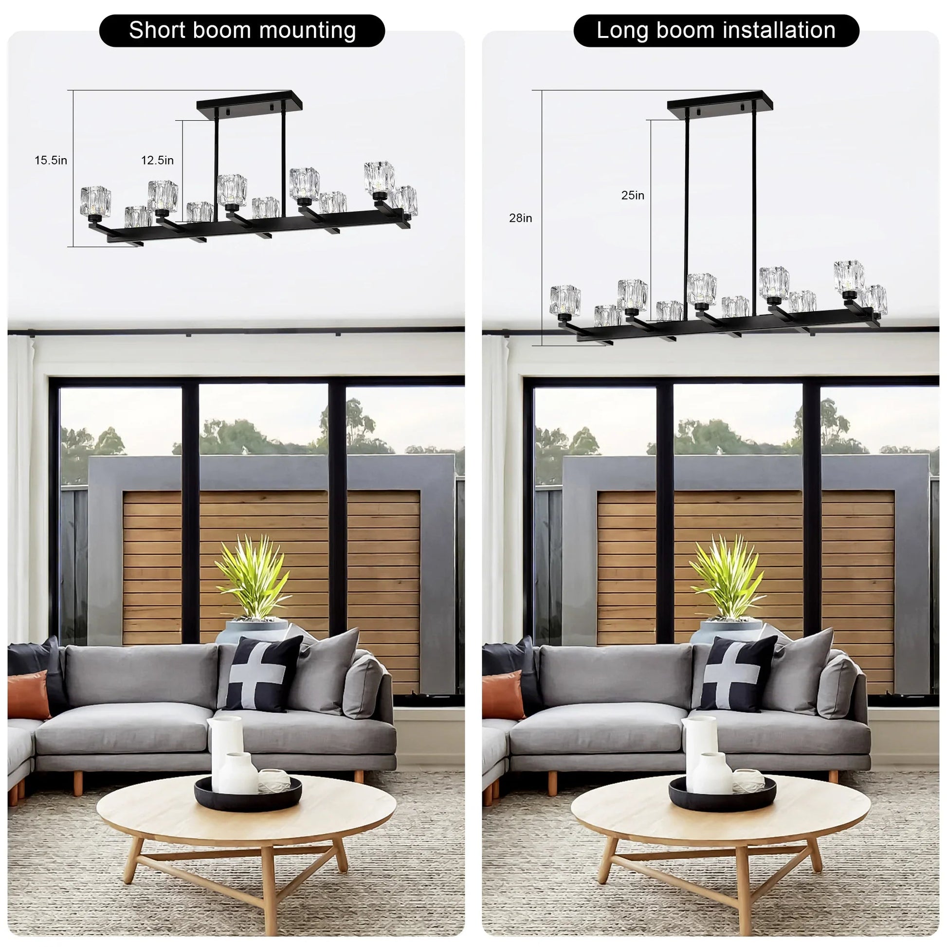 10-Light Black Linear Crystal Chandelier | Farmhouse Modern Pendant Light for Dining Room, Kitchen Island & Living Room — 35.67" Wide