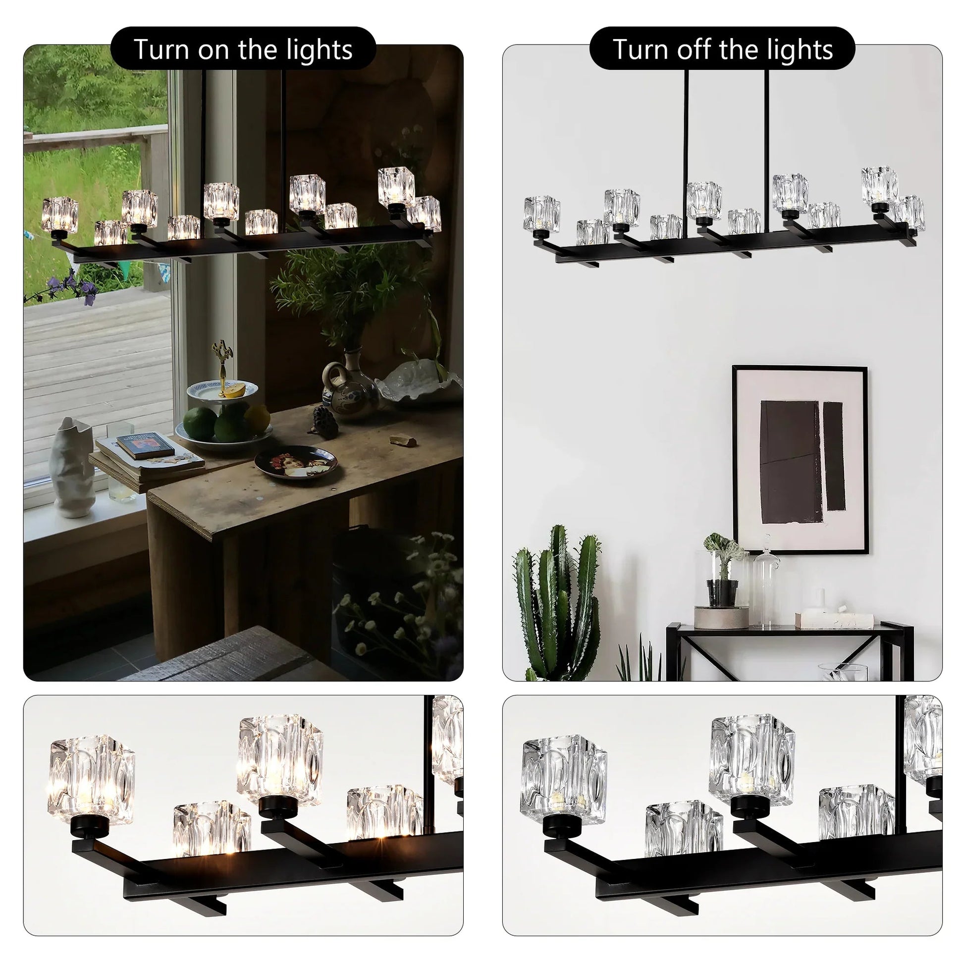 10-Light Black Linear Crystal Chandelier | Farmhouse Modern Pendant Light for Dining Room, Kitchen Island & Living Room — 35.67" Wide