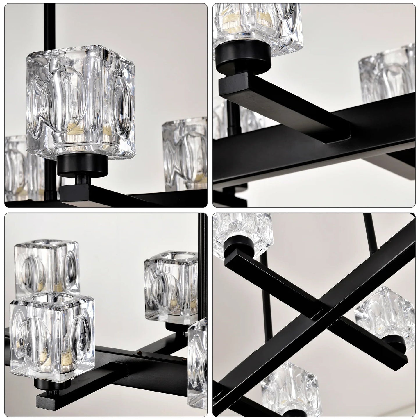10-Light Black Linear Crystal Chandelier | Farmhouse Modern Pendant Light for Dining Room, Kitchen Island & Living Room — 35.67" Wide