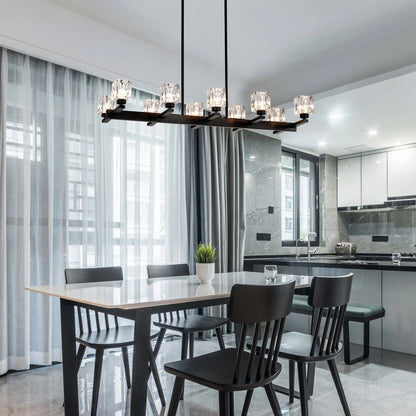 10-Light Black Linear Crystal Chandelier | Farmhouse Modern Pendant Light for Dining Room, Kitchen Island & Living Room — 35.67" Wide
