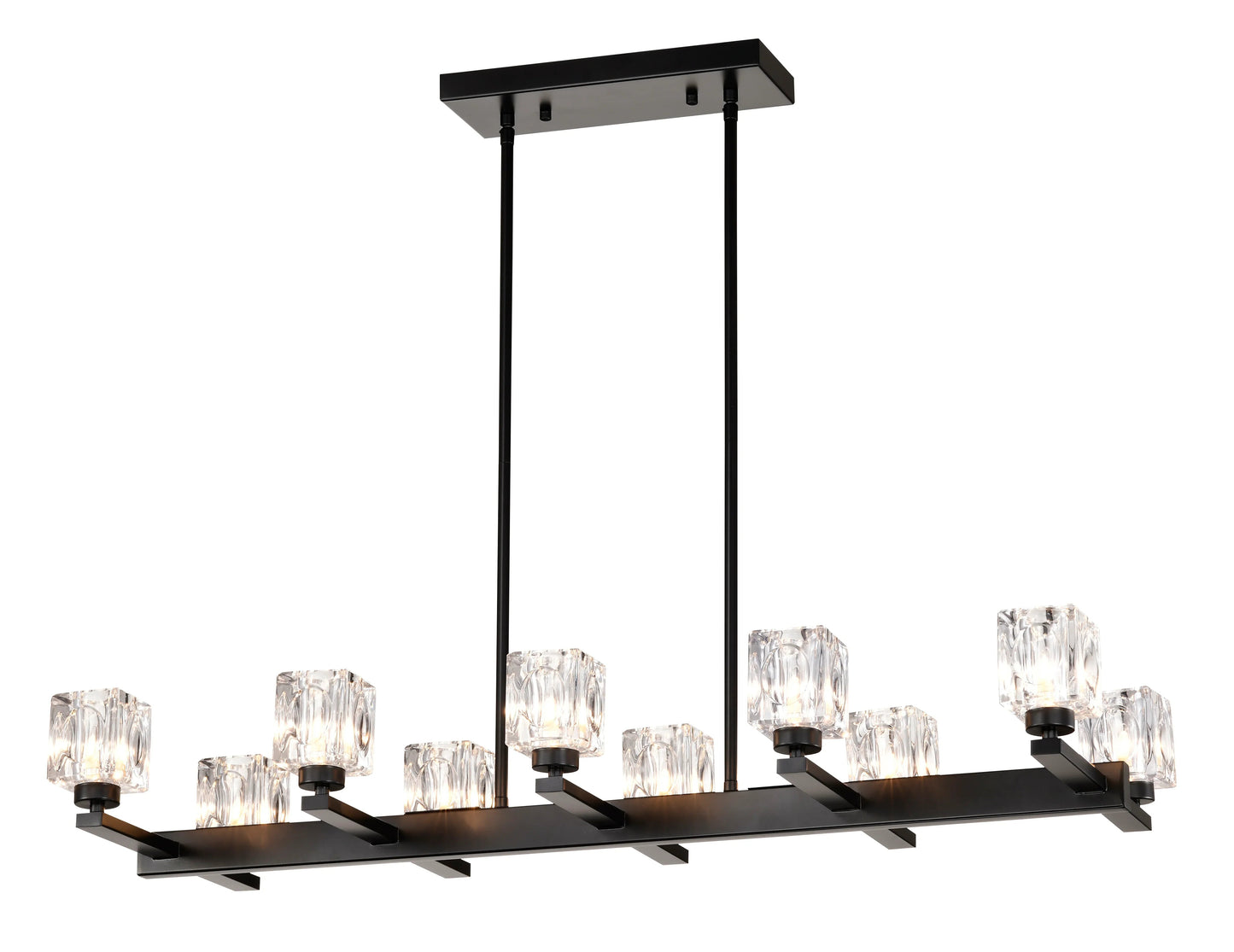 10-Light Black Linear Crystal Chandelier | Farmhouse Modern Pendant Light for Dining Room, Kitchen Island & Living Room — 35.67" Wide