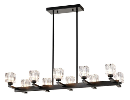 10-Light Black Linear Crystal Chandelier | Farmhouse Modern Pendant Light for Dining Room, Kitchen Island & Living Room — 35.67" Wide