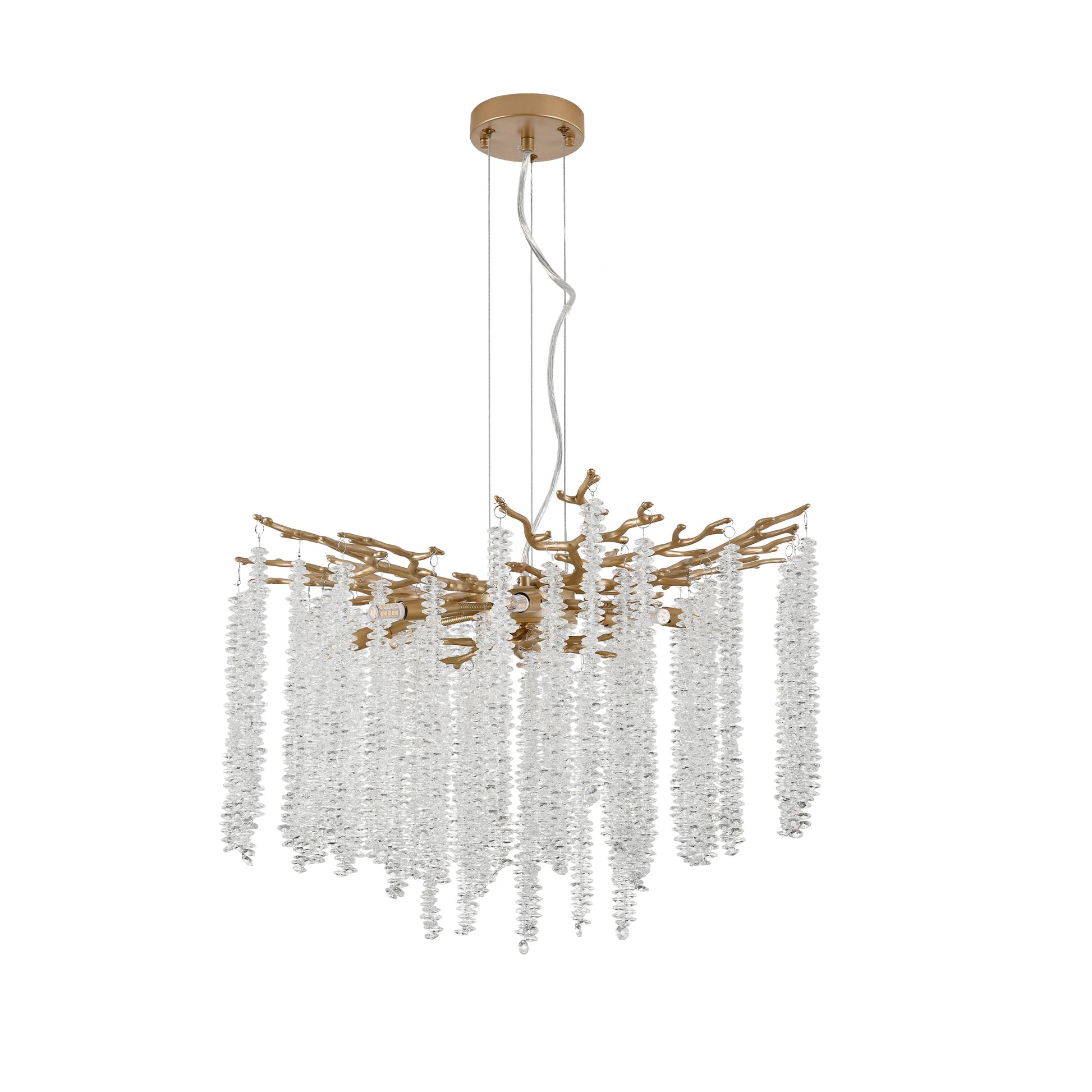 Crystal Waterfall Chandelier | 8-Light Gold Modern Ceiling Light with Cascading Crystal Strands — 24" or 39", Living Room, Dining Room & Foyer