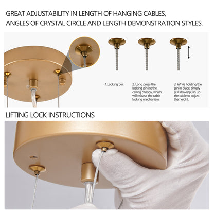Crystal Waterfall Chandelier | 8-Light Gold Modern Ceiling Light with Cascading Crystal Strands — 24" or 39", Living Room, Dining Room & Foyer