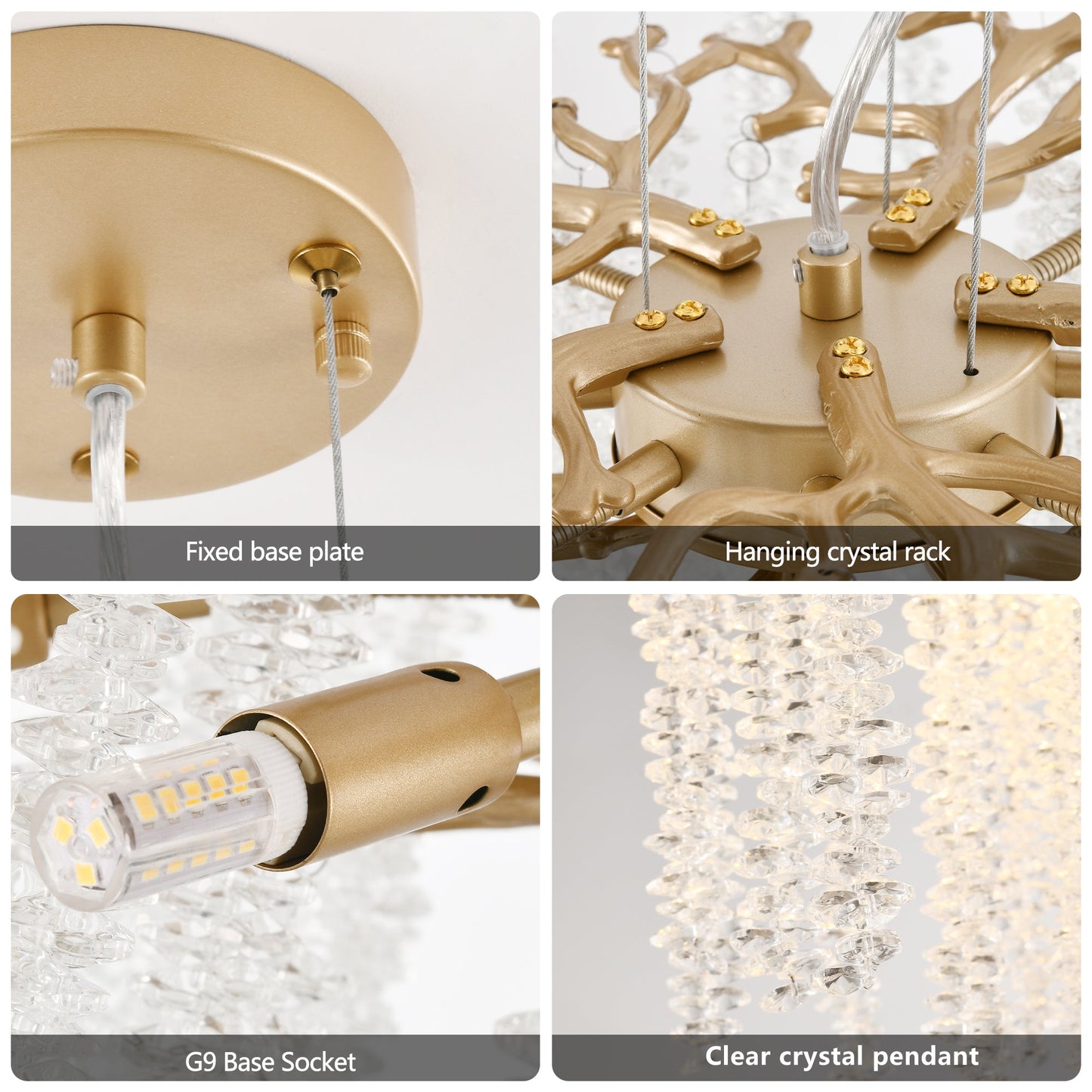 Crystal Waterfall Chandelier | 8-Light Gold Modern Ceiling Light with Cascading Crystal Strands — 24" or 39", Living Room, Dining Room & Foyer