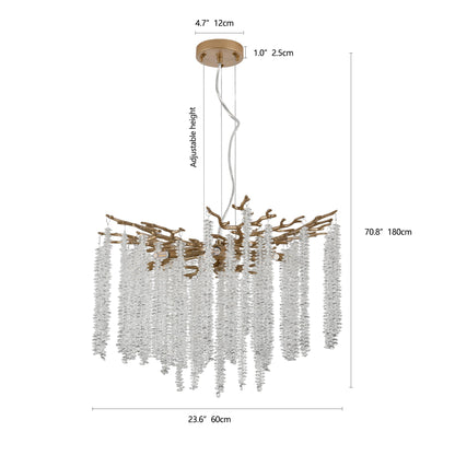 Crystal Waterfall Chandelier | 8-Light Gold Modern Ceiling Light with Cascading Crystal Strands — 24" or 39", Living Room, Dining Room & Foyer