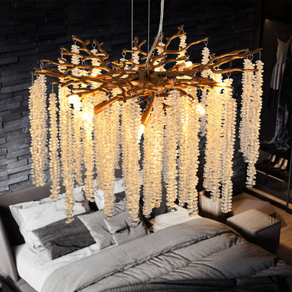 Crystal Waterfall Chandelier | 8-Light Gold Modern Ceiling Light with Cascading Crystal Strands — 24" or 39", Living Room, Dining Room & Foyer