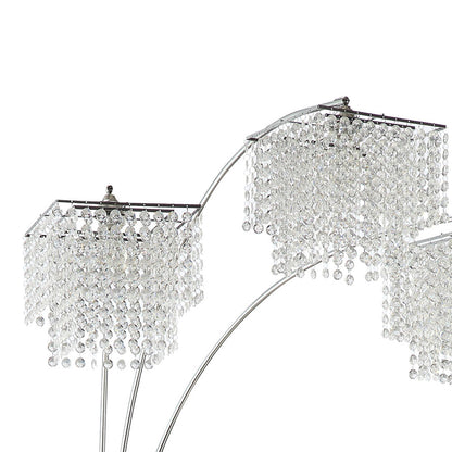 Arc Floor Lamp – Chrome Finish, Hanging Crystal Drop Shades | Modern Luxury Living Room Light