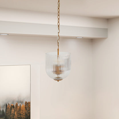 Pendant Lamp – Coarse Gold Metal Frame & Clear Glass Shade | Modern Chic Dining Room & Kitchen Light