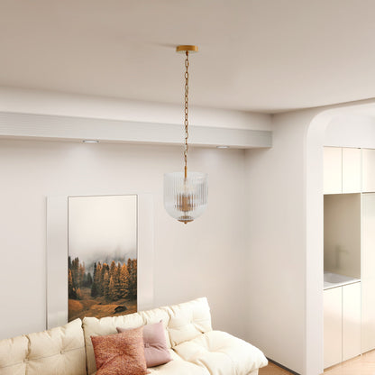 Pendant Lamp – Coarse Gold Metal Frame & Clear Glass Shade | Modern Chic Dining Room & Kitchen Light
