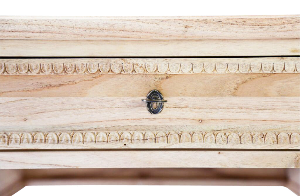 Colette Desk | French Neoclassical Carved Oak, Fluted Legs & Antique Brass Hardware