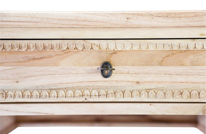 Colette Desk | French Neoclassical Carved Oak, Fluted Legs & Antique Brass Hardware