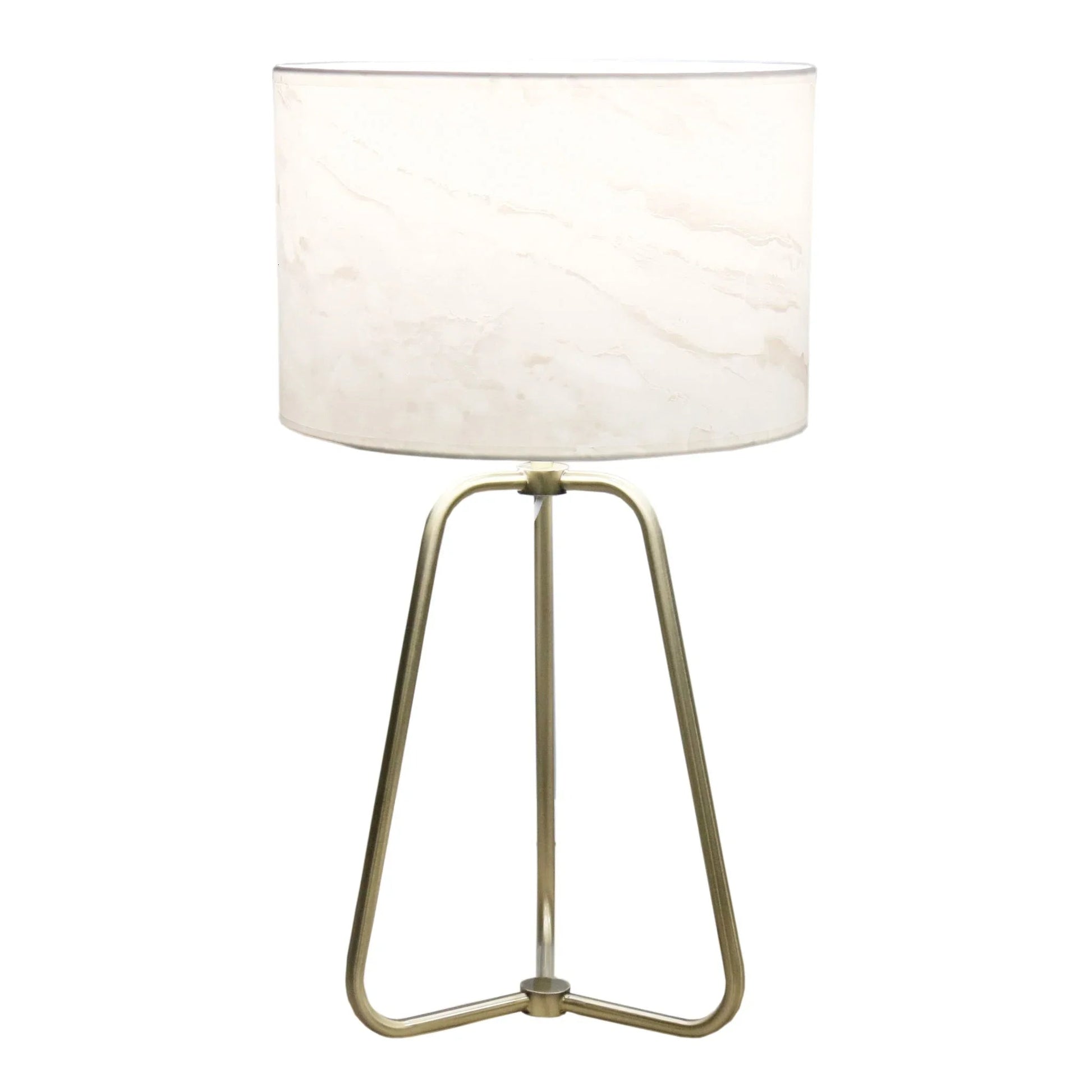 Table Lamp – Marble-Pattern Cylinder Shade & Bronze Metal Base | Mid-Century Modern Bedside & Desk Lamp