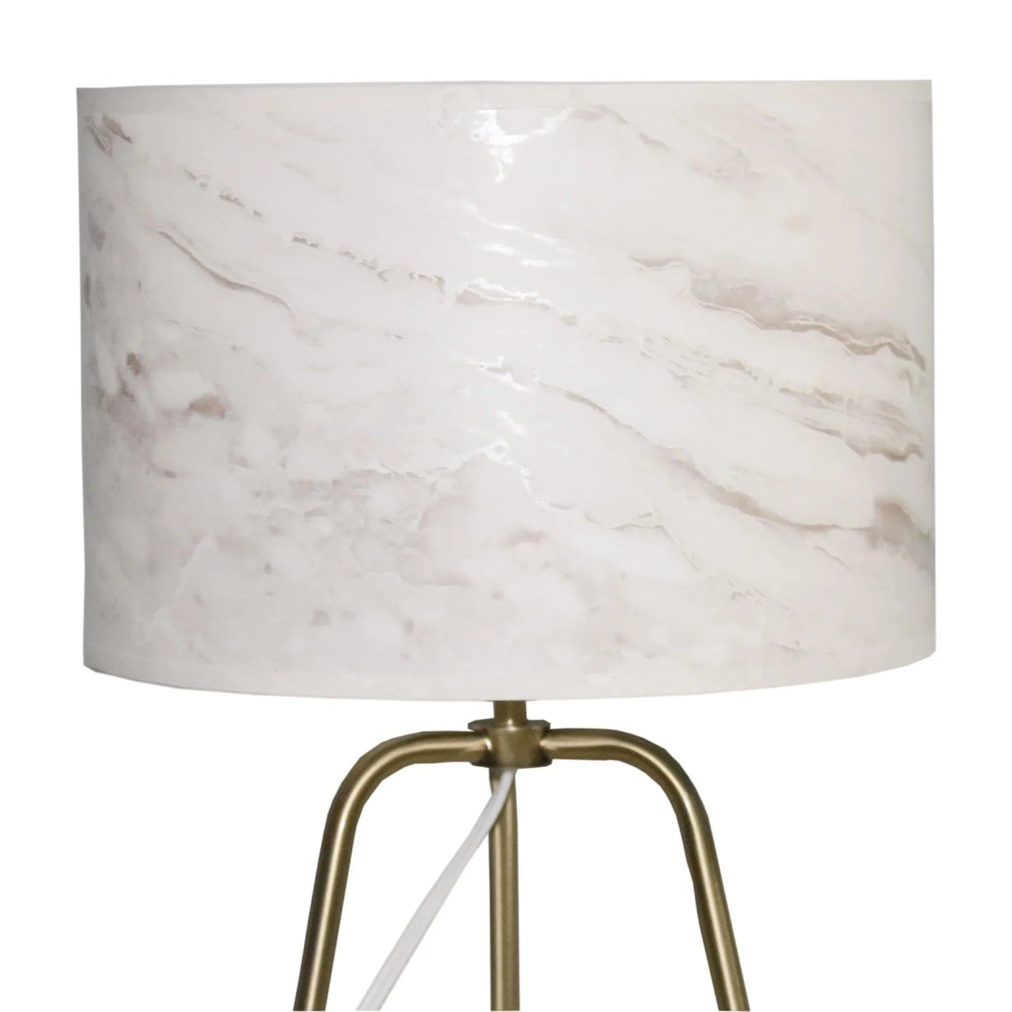 Table Lamp – Marble-Pattern Cylinder Shade & Bronze Metal Base | Mid-Century Modern Bedside & Desk Lamp