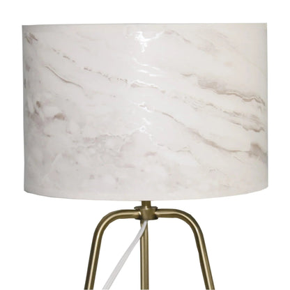 Table Lamp – Marble-Pattern Cylinder Shade & Bronze Metal Base | Mid-Century Modern Bedside & Desk Lamp