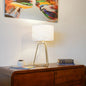 Table Lamp – Marble-Pattern Cylinder Shade & Bronze Metal Base | Mid-Century Modern Bedside & Desk Lamp