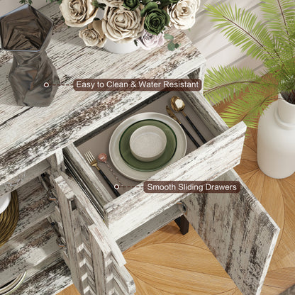 Farmhouse Sideboard Cabinet with Arched Lattice Doors, Drawer & Open Shelves 44.3" Rustic Coffee Bar & Console Table