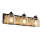 Farmhouse Vanity Light Fixture | 3/4/5/6-Light Bathroom Wall Sconce with Clear Seeded Glass Shades & Antique Wood Backplate 3-light