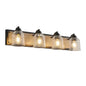 Farmhouse Vanity Light Fixture | 3/4/5/6-Light Bathroom Wall Sconce with Clear Seeded Glass Shades & Antique Wood Backplate 4-light