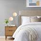 2-Light Frosted Glass Globe Table Lamp – Gold Brass Curved Stand & White Round Base | Modern Bedside & Desk Lamp