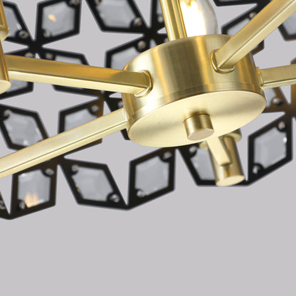 Modern K9 Crystal Geometric Chandelier | 5-Light Black & Gold Round Pendant Light — 19"–39" Adjustable, Dining Room, Living Room & Bedroom
