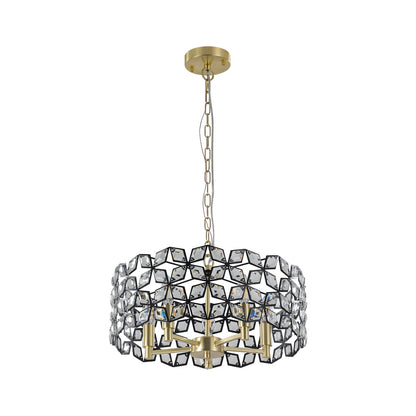 Modern K9 Crystal Geometric Chandelier | 5-Light Black & Gold Round Pendant Light — 19"–39" Adjustable, Dining Room, Living Room & Bedroom