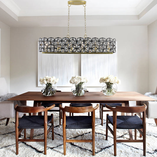 Modern K9 Crystal Geometric Chandelier | 5-Light Black & Gold Round Pendant Light — 19"–39" Adjustable, Dining Room, Living Room & Bedroom