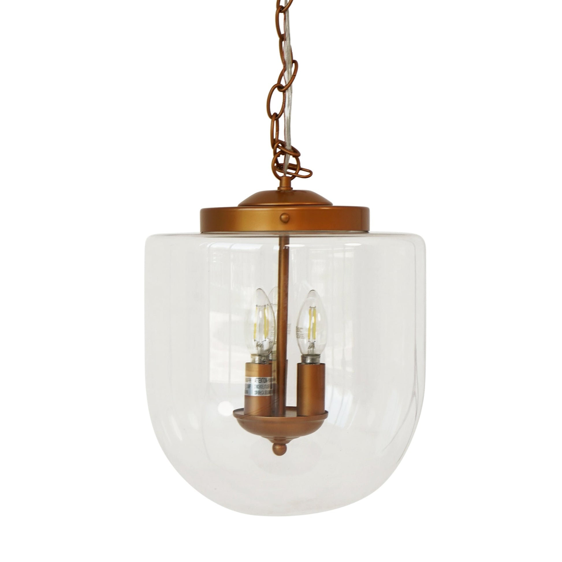3-Light Globe Pendant Lamp – Coarse Gold Metal Frame & Clear Glass Shades | Hardwired Ceiling Light
