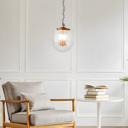 3-Light Globe Pendant Lamp – Coarse Gold Metal Frame & Clear Glass Shades | Hardwired Ceiling Light