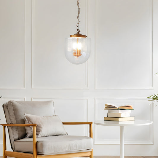 3-Light Globe Pendant Lamp – Coarse Gold Metal Frame & Clear Glass Shades | Hardwired Ceiling Light