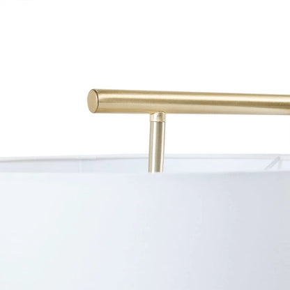 Arched Floor Lamp – Angular Gold Metal Stand & White Linen Drum Shade | LED Bulb Included
