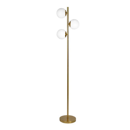 Modern Floor Lamp – Brushed Gold Finish, Opal Glass Shade & Round Metal Base