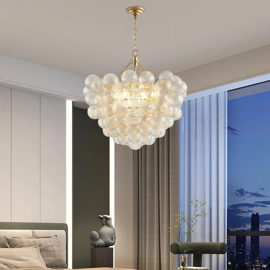 27.5-Inch Gold Pendant Light Chandelier with Threaded Clear Glass Globe Shade â€?Adjustable Height - okeli lights