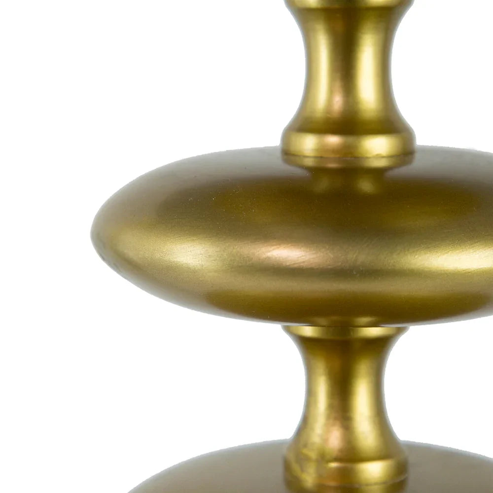 Table Lamp – Gold Aluminum Disc Body, Black Drum Shade & Square Pedestal Base | Contemporary Bedside & Desk Lamp
