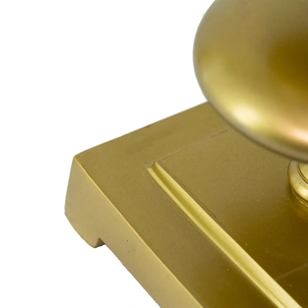 Table Lamp – Gold Aluminum Disc Body, Black Drum Shade & Square Pedestal Base | Contemporary Bedside & Desk Lamp