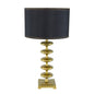 Table Lamp – Gold Aluminum Disc Body, Black Drum Shade & Square Pedestal Base | Contemporary Bedside & Desk Lamp