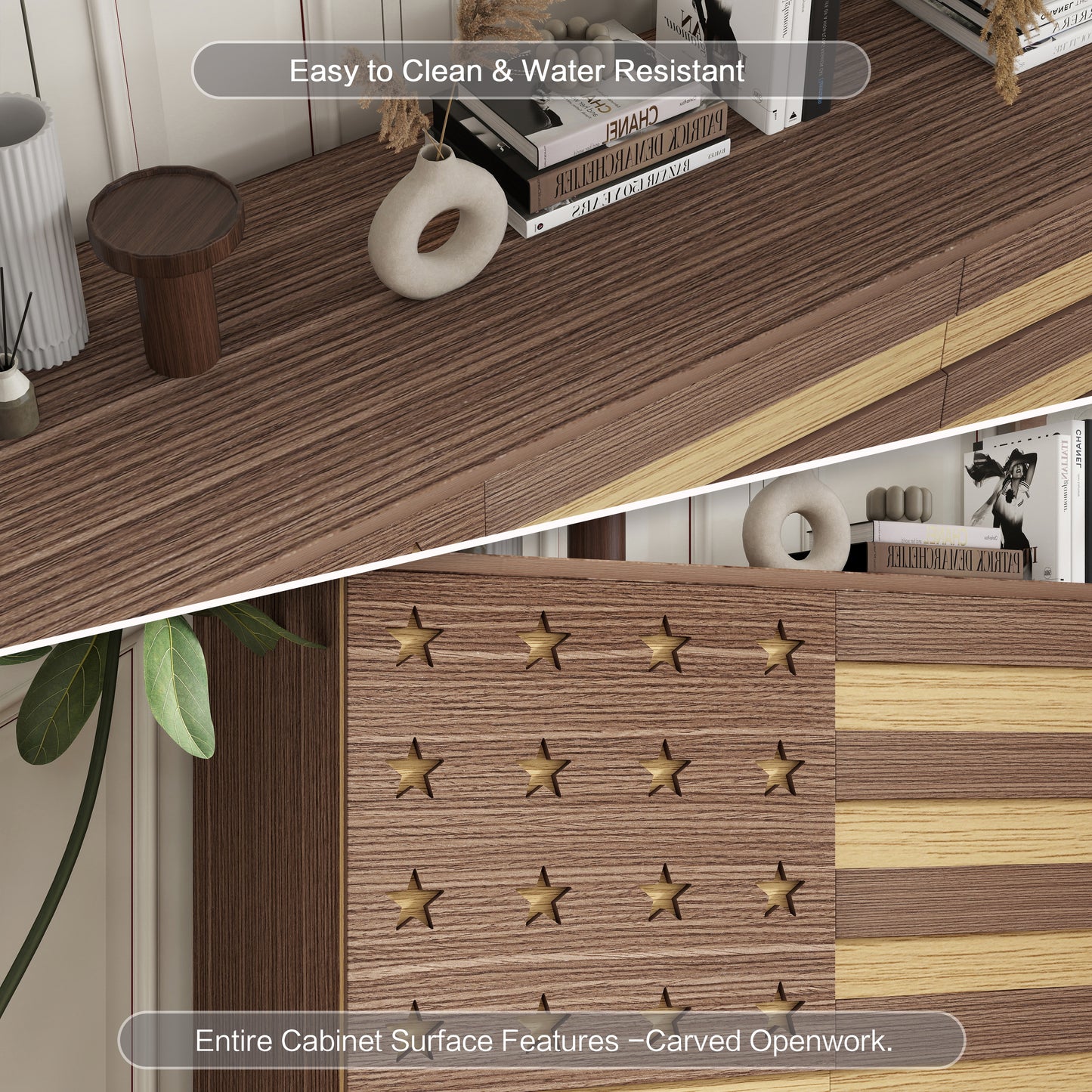 55" Hand-Carved Buffet Sideboard Cabinet | 2 Drawers & 3 Doors | Coffee Bar Console