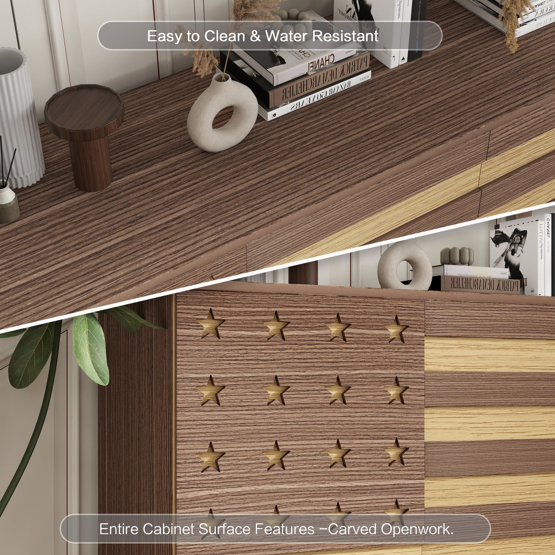 55" Hand-Carved Buffet Sideboard Cabinet | 2 Drawers & 3 Doors | Coffee Bar Console