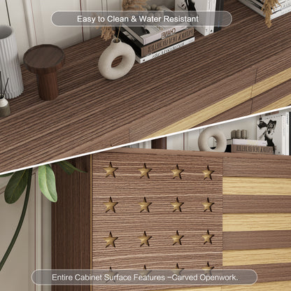 55" Hand-Carved Buffet Sideboard Cabinet | 2 Drawers & 3 Doors | Coffee Bar Console