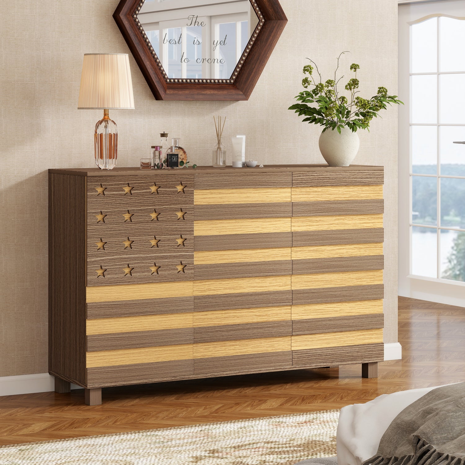 55" Hand-Carved Buffet Sideboard Cabinet | 2 Drawers & 3 Doors | Coffee Bar Console