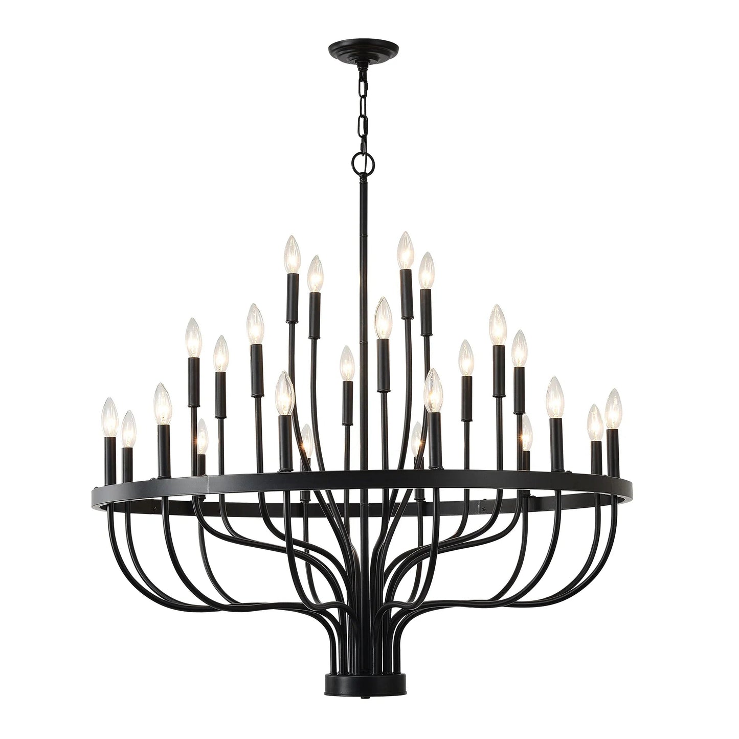 24-Light Industrial Candle Chandelier | Black Farmhouse Pendant Light Fixture for Dining Room, Living Room & Foyer — 39.4" Wide