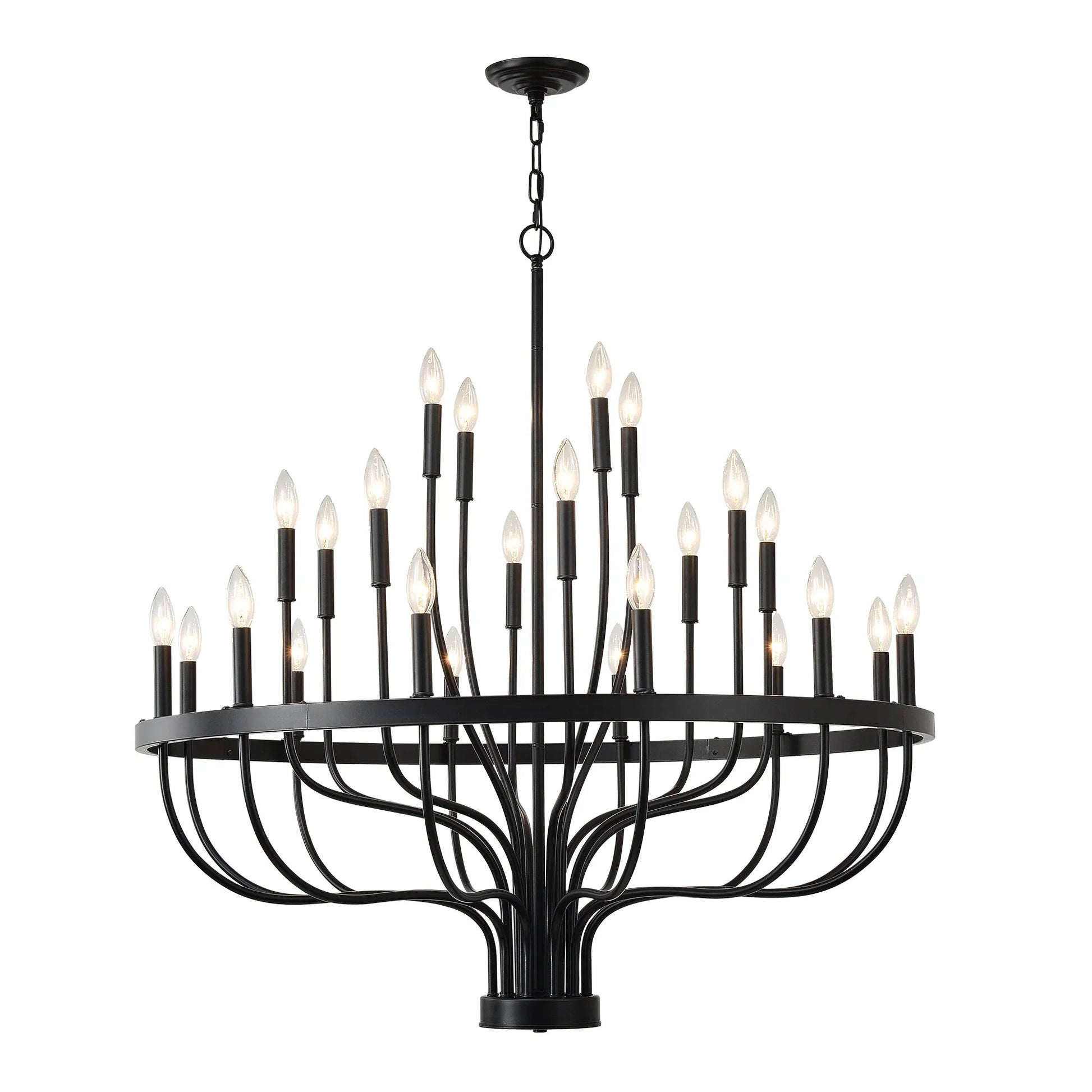 24-Light Industrial Candle Chandelier | Black Farmhouse Pendant Light Fixture for Dining Room, Living Room & Foyer — 39.4" Wide