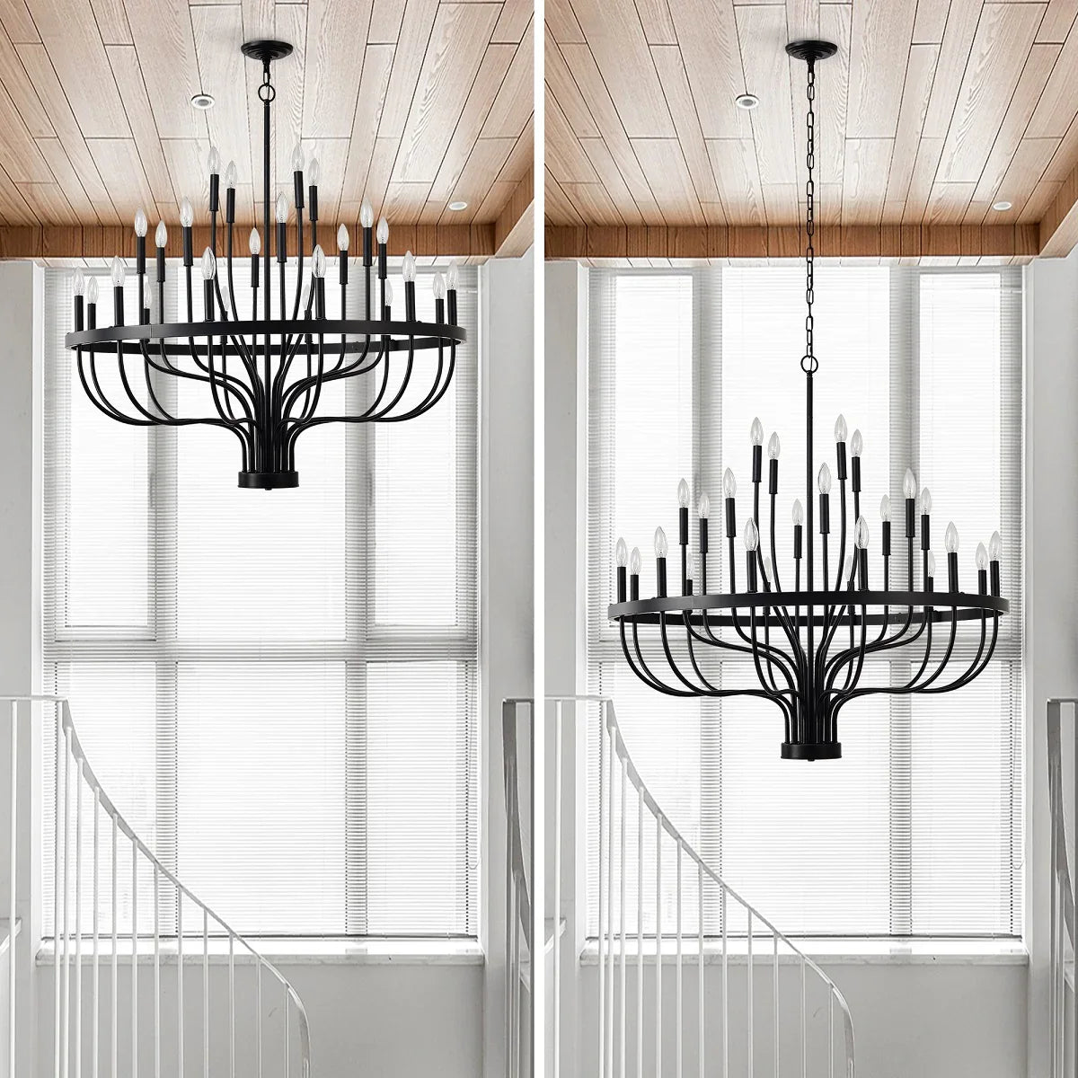 24-Light Industrial Candle Chandelier | Black Farmhouse Pendant Light Fixture for Dining Room, Living Room & Foyer — 39.4" Wide