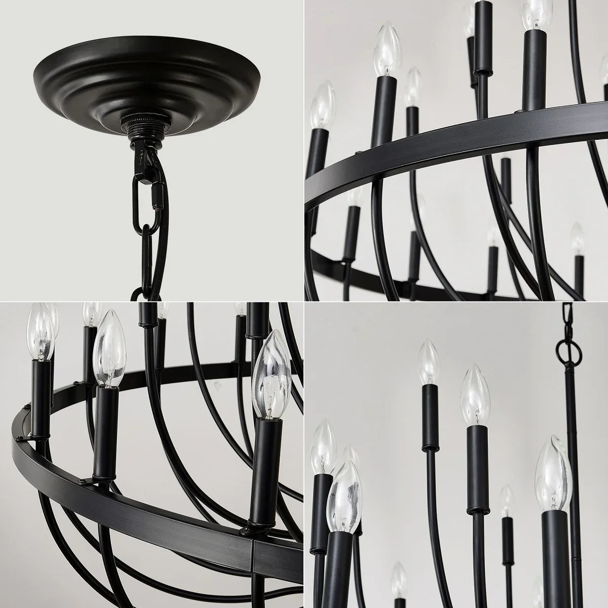 24-Light Industrial Candle Chandelier | Black Farmhouse Pendant Light Fixture for Dining Room, Living Room & Foyer — 39.4" Wide