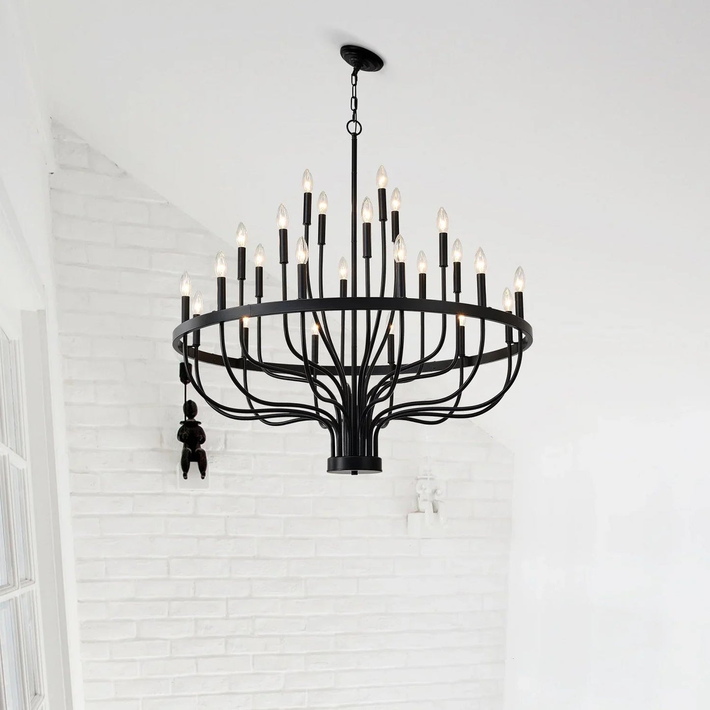 24-Light Industrial Candle Chandelier | Black Farmhouse Pendant Light Fixture for Dining Room, Living Room & Foyer — 39.4" Wide