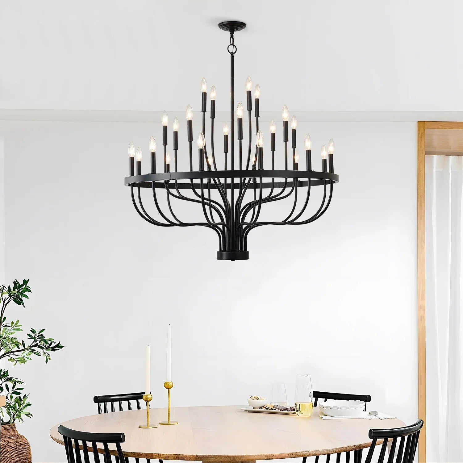 24-Light Industrial Candle Chandelier | Black Farmhouse Pendant Light Fixture for Dining Room, Living Room & Foyer — 39.4" Wide