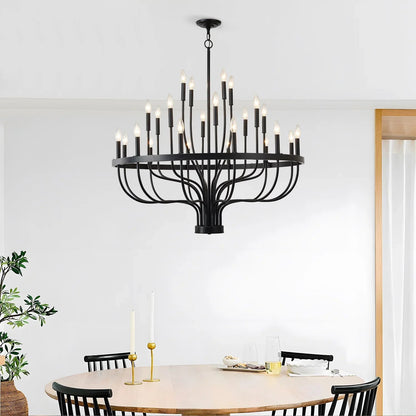 24-Light Industrial Candle Chandelier | Black Farmhouse Pendant Light Fixture for Dining Room, Living Room & Foyer — 39.4" Wide